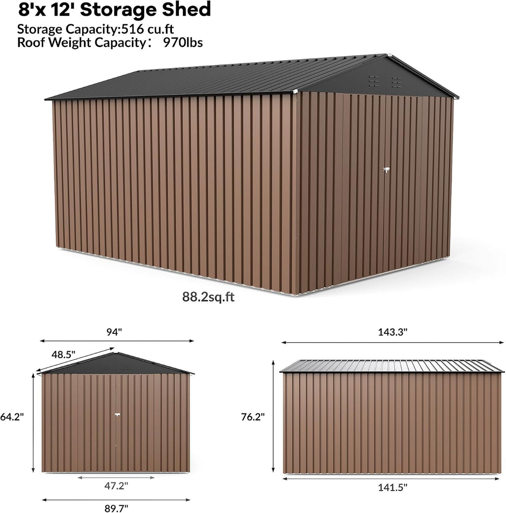 8 x 12 Ft Outdoor Storage Shed, Large Metal Tool Sheds with Updated Frame Structure and Lockable Doors, Garden Shed for Backyard Garden Patio Lawn
