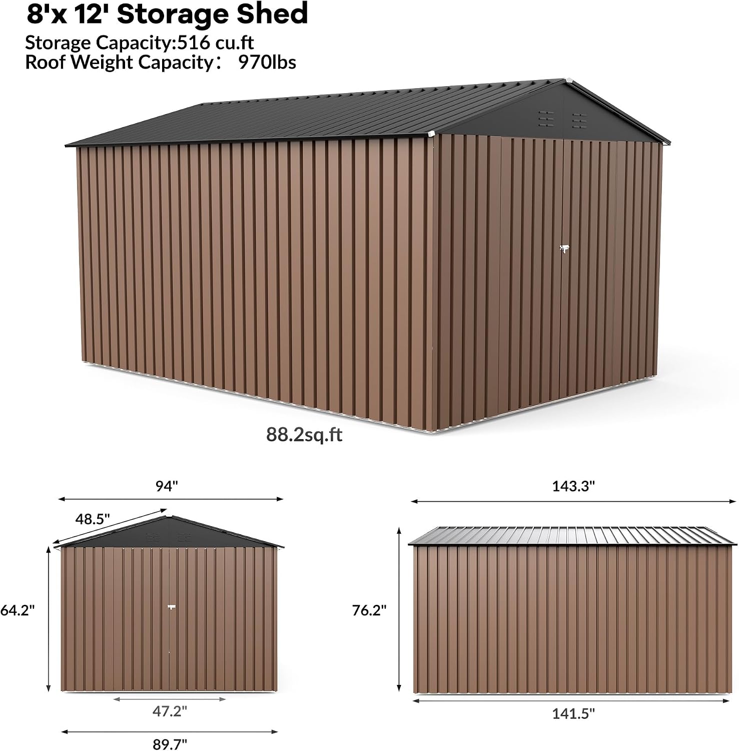 8 x 12 Ft Outdoor Storage Shed, Large Metal Tool Sheds with Updated Frame Structure and Lockable Doors, Garden Shed for Backyard Garden Patio Lawn
