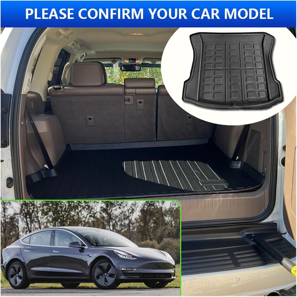 Compatible with Tesla Model 3 2024 2023 2022 2021 2020 2019 2018 2017 Auto Rear Trunk Tray Cargo Boot Liner Mat Floor Carpet Car Accessories