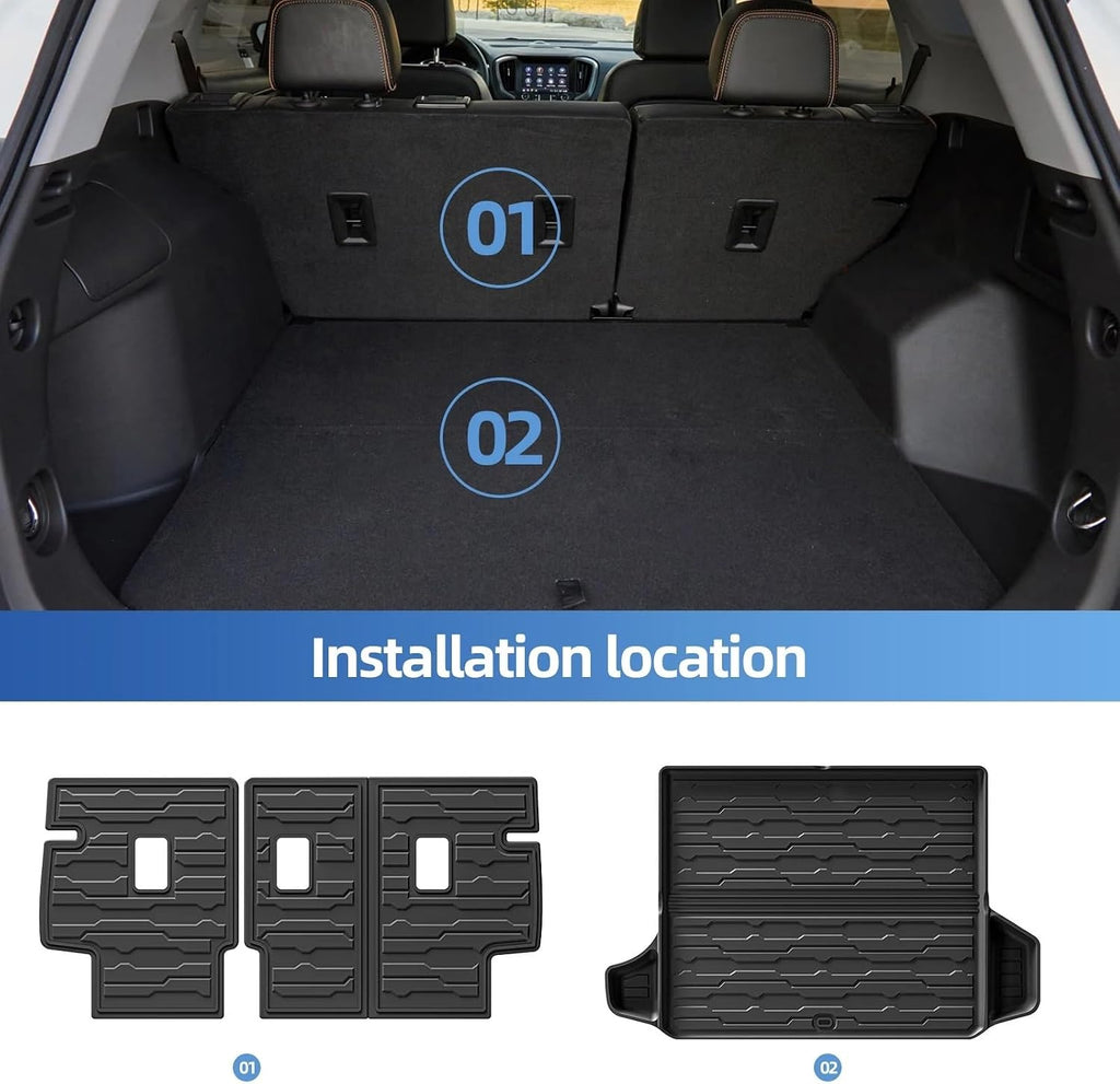 for GMC Terrain/Chevrolet Equinox 2018-2024 TPE Cargo Liner Trunk Mat with Protective Backrest Waterproof Black Set