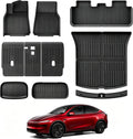 All-Weather Floor Mats Compatible with Tesla Model Y Juniper 2025 2026 (Not for Standard),TPE Set with Trunk Sill Protector & Rear Seat Back Cover, Custom Fit for 5-Seater(8PCS)
