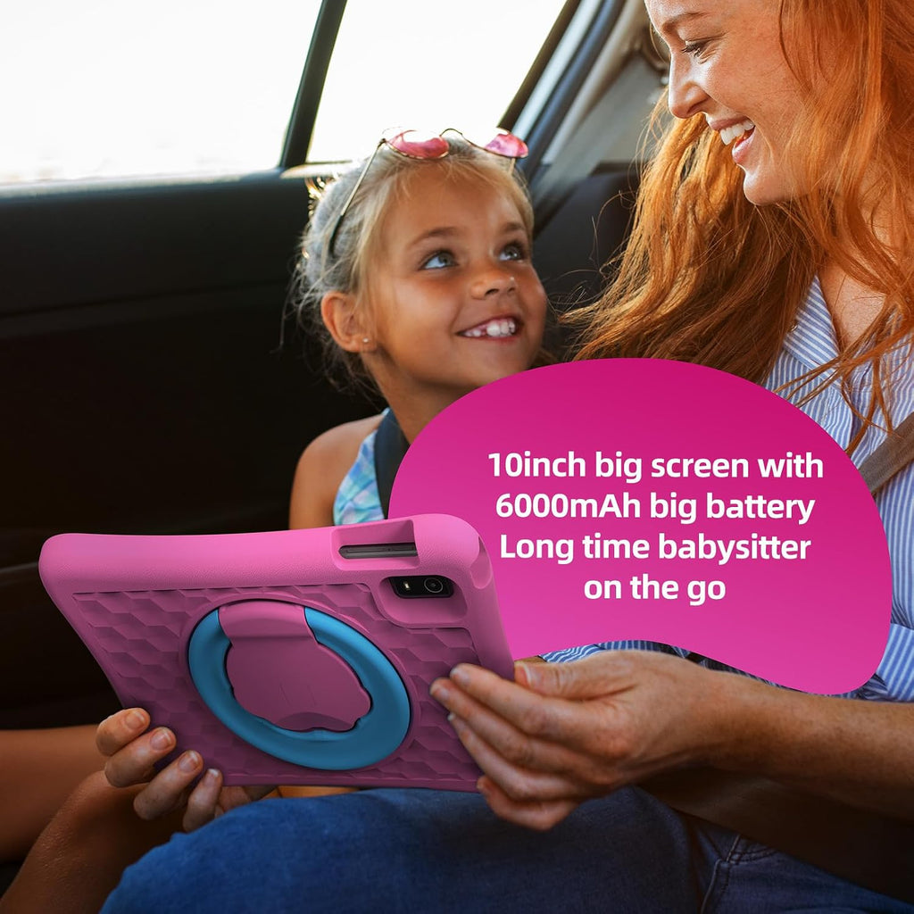 plimpton Kids Tablet 10 Inch - Upgraded Android 15 Tablet for Kids with Case Included, Octa-Core, Google Kids Space, Parental Control, 4GB+64GB, WiFi, BT5.3, YouTube, Great Gift for Toddler (Pink)