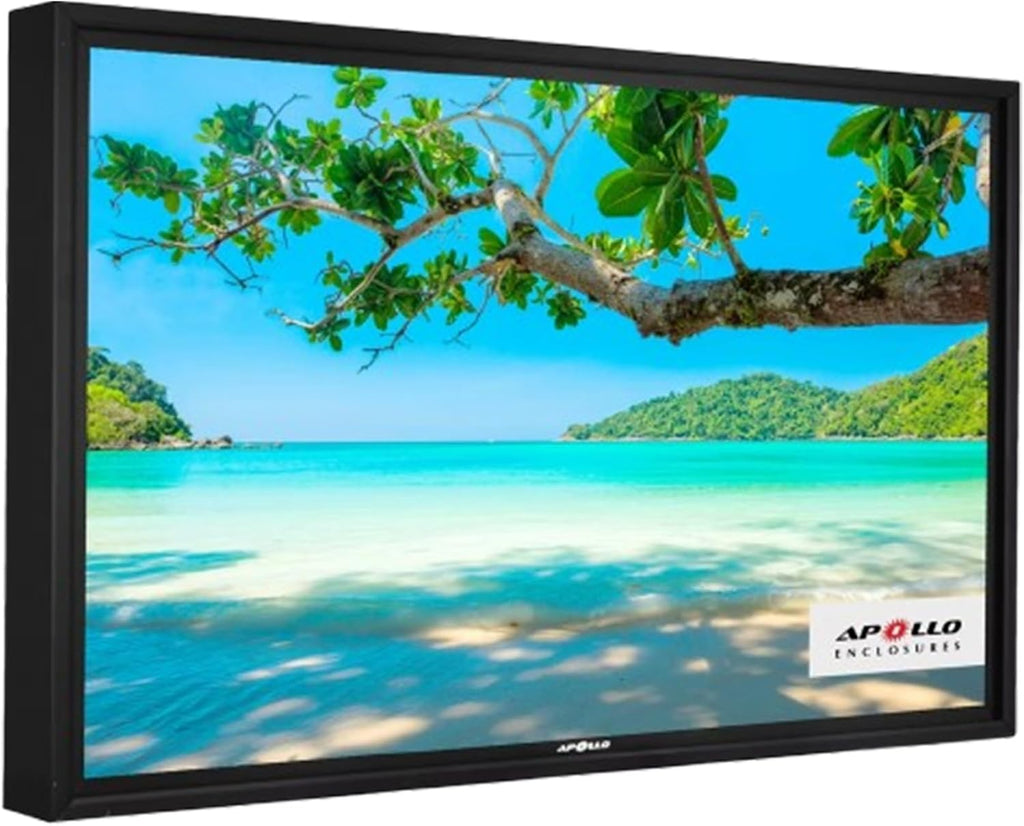 Apollo Enclosures 43 Inch Outdoor TV Enclosure Weatherproof for 39–43 Inch TVs - Direct Sun Outdoor TV Protector with Anti-Glare Safety Glass - Front-Cover Airflow for Direct Sun Protection