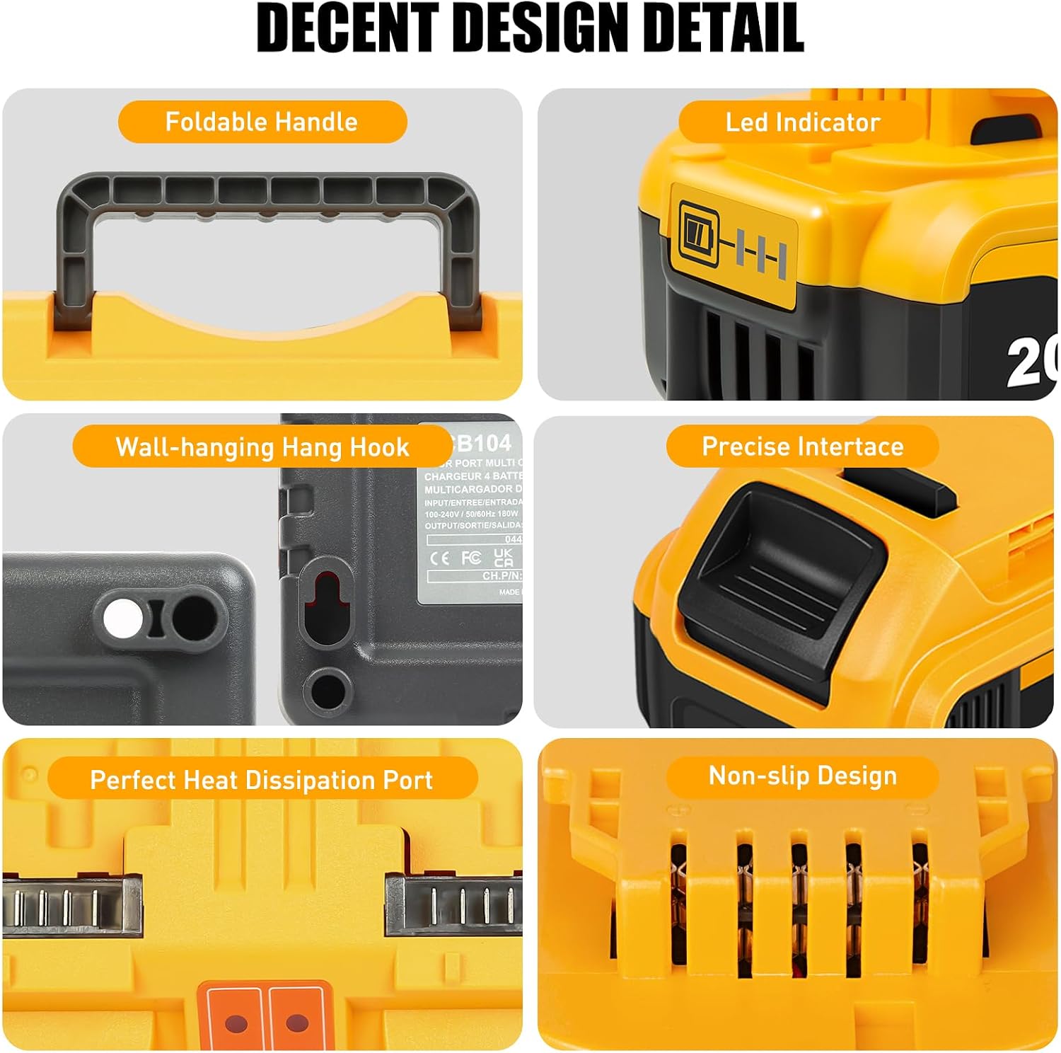 TOMAPEX Upgraded 4Pack 20v Max Battery Replacement for Dewalt 5.0Ah Battery with DCB104 Battery Charger Station
