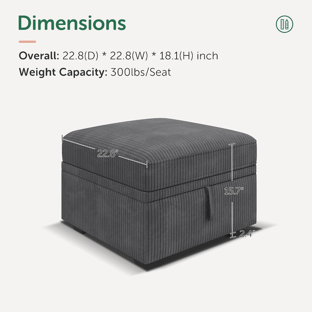 HONBAY Square Ottoman Module for Modular Sectional Sleeper Sofa, Storage Ottoman Footrest and Seat Cube, Velvet Grey