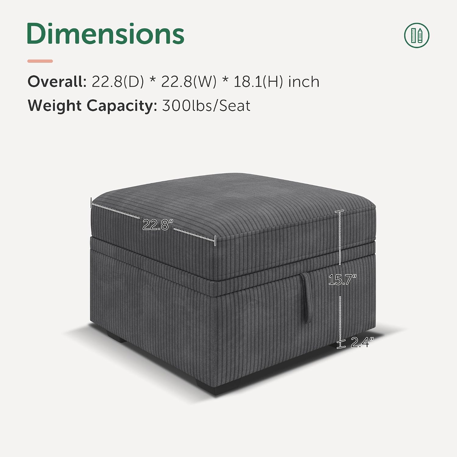 HONBAY Square Ottoman Module for Modular Sectional Sleeper Sofa, Storage Ottoman Footrest and Seat Cube, Velvet Grey