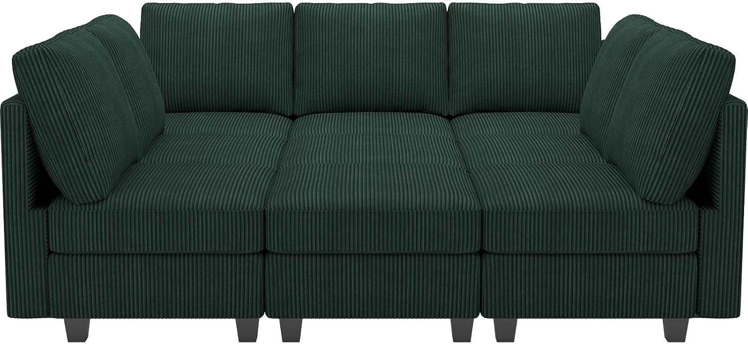 Belffin Corduroy Modular Sectional Sofa 9 Seat Convertible Sectional Sleeper Sofa Bed with Storage Ottomans Modular Sectional Couch Bed for Living Room Green