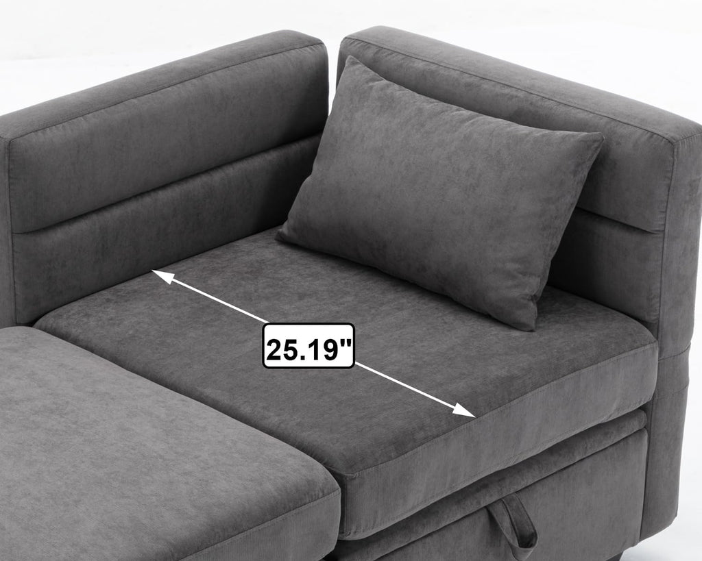 asunflower Loveseat with Ottoman Small Couch with Storage Seats Modular Loveseat Sofa for Small Spaces Convertible L Shaped 2 Seater Sectional Sofa for Office,Bedroom,Dorm(Dark Grey)