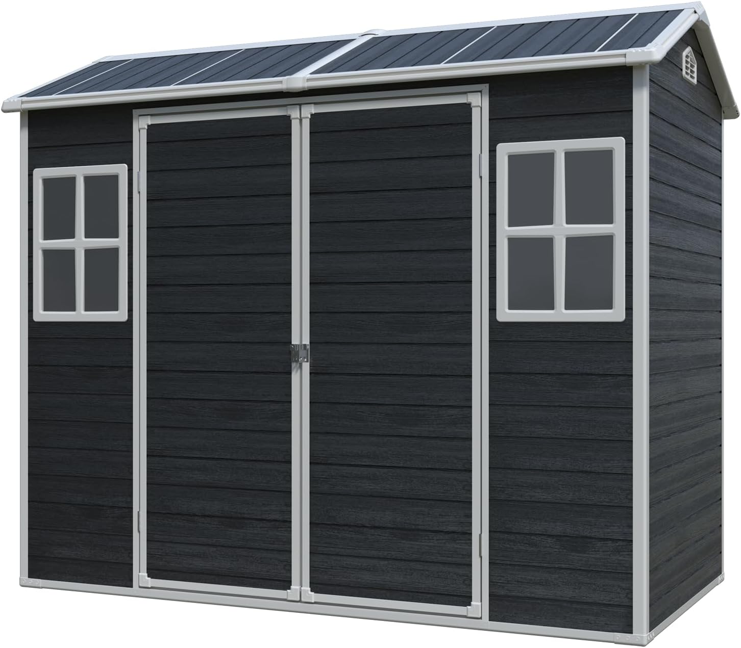 JT 8 x 4 FT Resin Storage Shed, Waterproof Garden Shed with Floor, 2 Windows, Lockable Door and Vent, Outdoor Sheds for Backyard,Tools and Lawn Mower (Black)