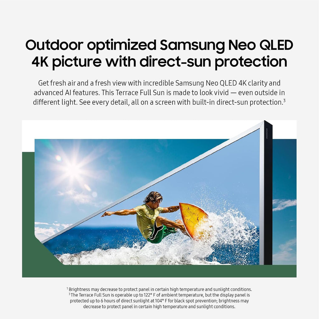 SAMSUNG 65-Inch Class Neo QLED 4K The Terrace Full Sun, Neo Quantum HDR+(QN65LST9DAFXZA, 2024) + SAMSUNG HW-LST70T 3.0ch The Terrace Outdoor Soundbar w/ IP55 Weather Resistant, Titan Black