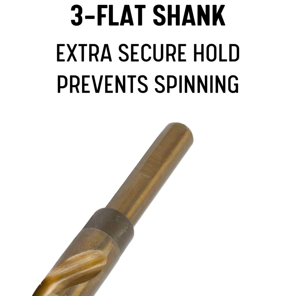 Drill America 5 Piece Cobalt Stepped Drill Bit Set with 1/2' Reduced 3-Flat Shank, Gold Oxide Finish for Drilling Acrylic, Steel, Hard Metals, GSC Series