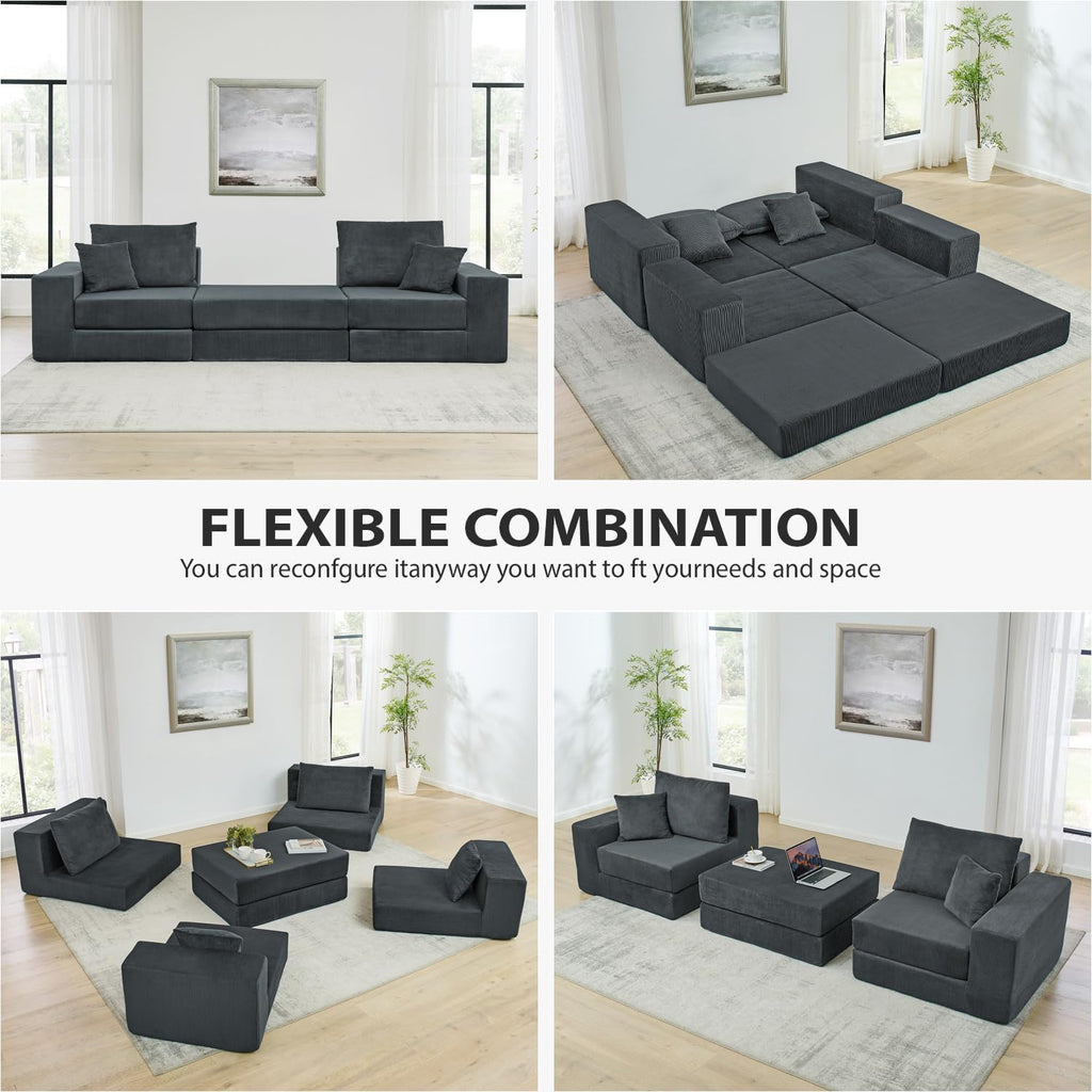 80 Inches Modular Sectional Loveseat Sofa, Cloud Boneless Couch with Non-Slip Base, Modern Sleeper Sofa Bed for Living Room, Small Spaces, No Assembly Required, Corduroy (Grey)