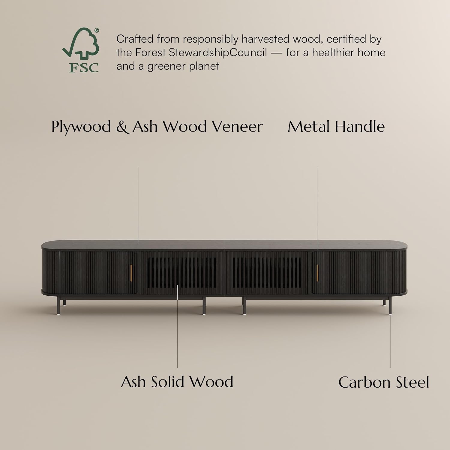 POVISON Fully-Assembled Sliding Tambour Door TV Stand, Mid Century Modern TV Console, Wood Media Console, Entertainment Center with Storage Cabinet(Black, 118.11')