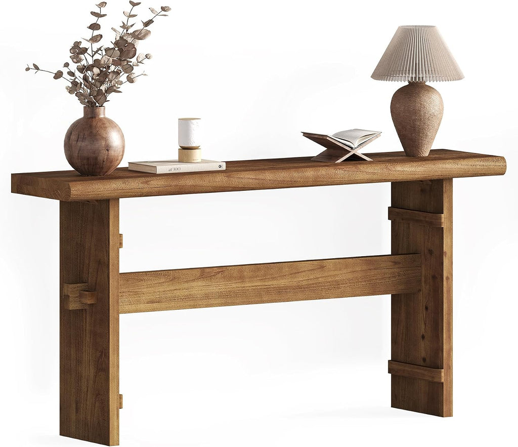 TRIBEWOOD 63-Inch Solid Wood Console Table for Entryway, Narrow Long Farmhouse Sofa Table Behind Couch, for Foyer, Hallway, Living Room, Easy Asswmbly, Brown