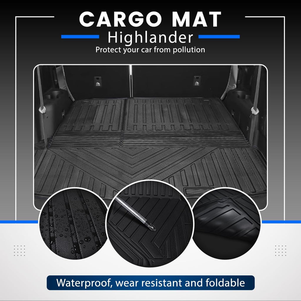 Compatible for 2014-2019 Toyota Highlander Floor Mats & Seat Back Cover & Cargo Liner 7 Passenger Model All-Weather TPE Floor Mats Compatible with Toyota Highlander Accessories (Full Set)