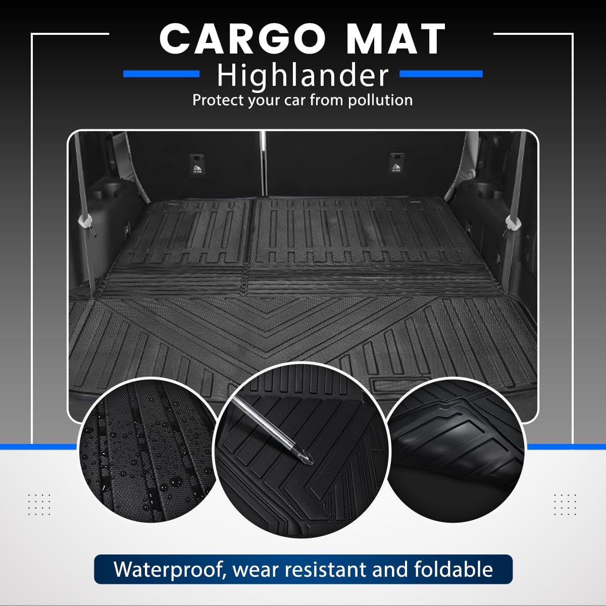 Compatible for 2014-2019 Toyota Highlander Floor Mats & Seat Back Cover & Cargo Liner 7 Passenger Model All-Weather TPE Floor Mats Compatible with Toyota Highlander Accessories (Full Set)