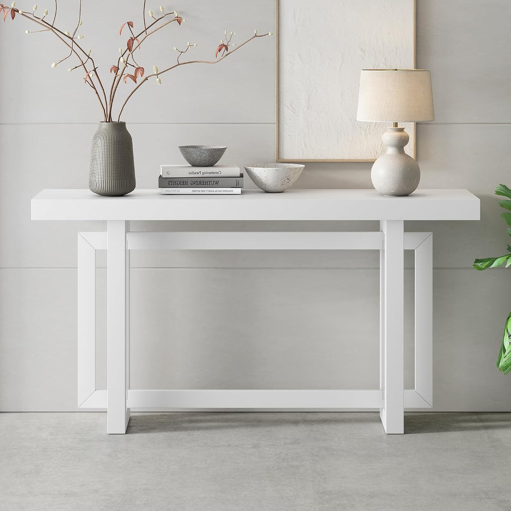 Merax 60 in White Console Table, White Entryway Table Wood Minimalism Industrial Style Sofa Table Entryway Table Side Table Display Table for Entry Way, Hallway, Couch, Living Room, Foyer