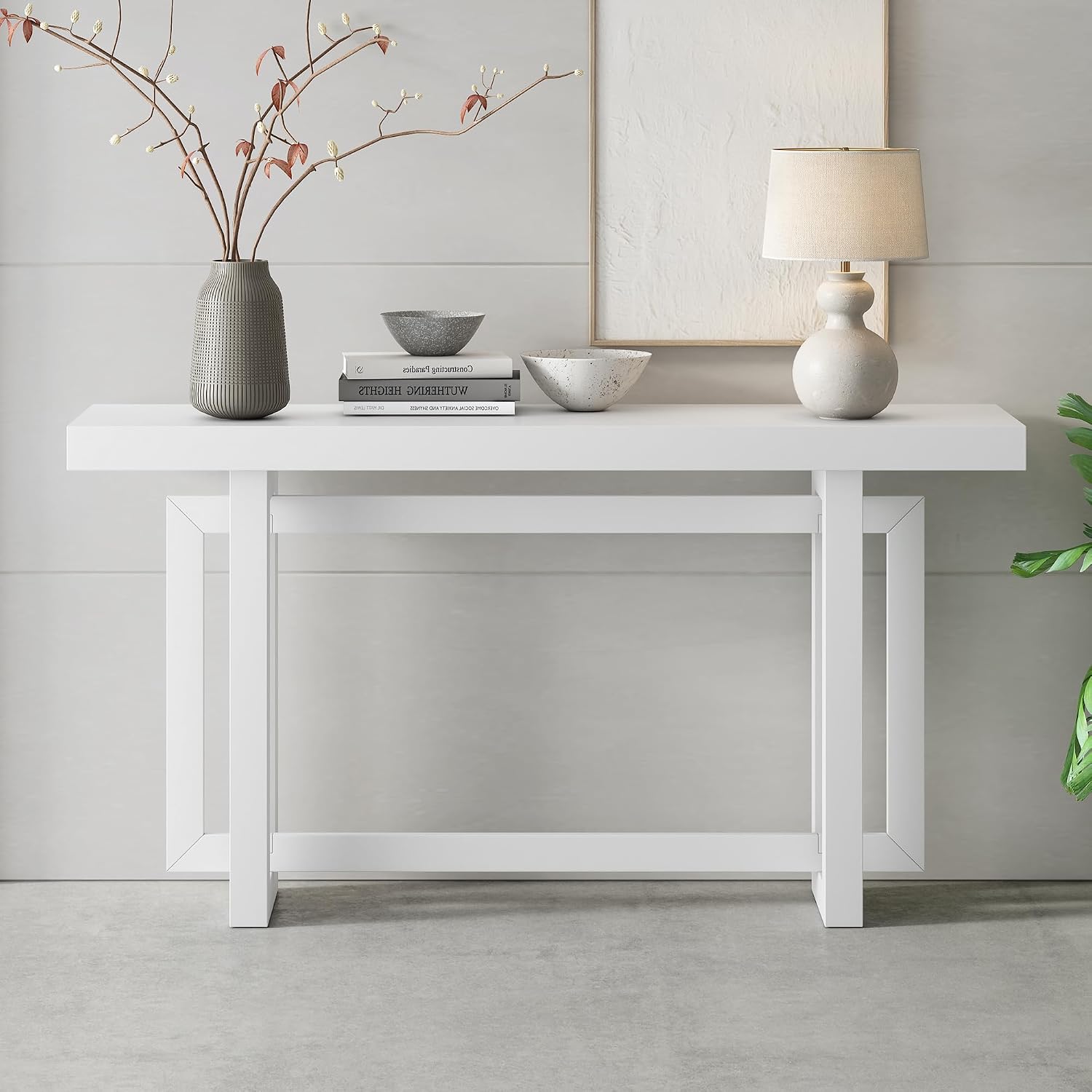 Merax 60 in White Console Table, White Entryway Table Wood Minimalism Industrial Style Sofa Table Entryway Table Side Table Display Table for Entry Way, Hallway, Couch, Living Room, Foyer