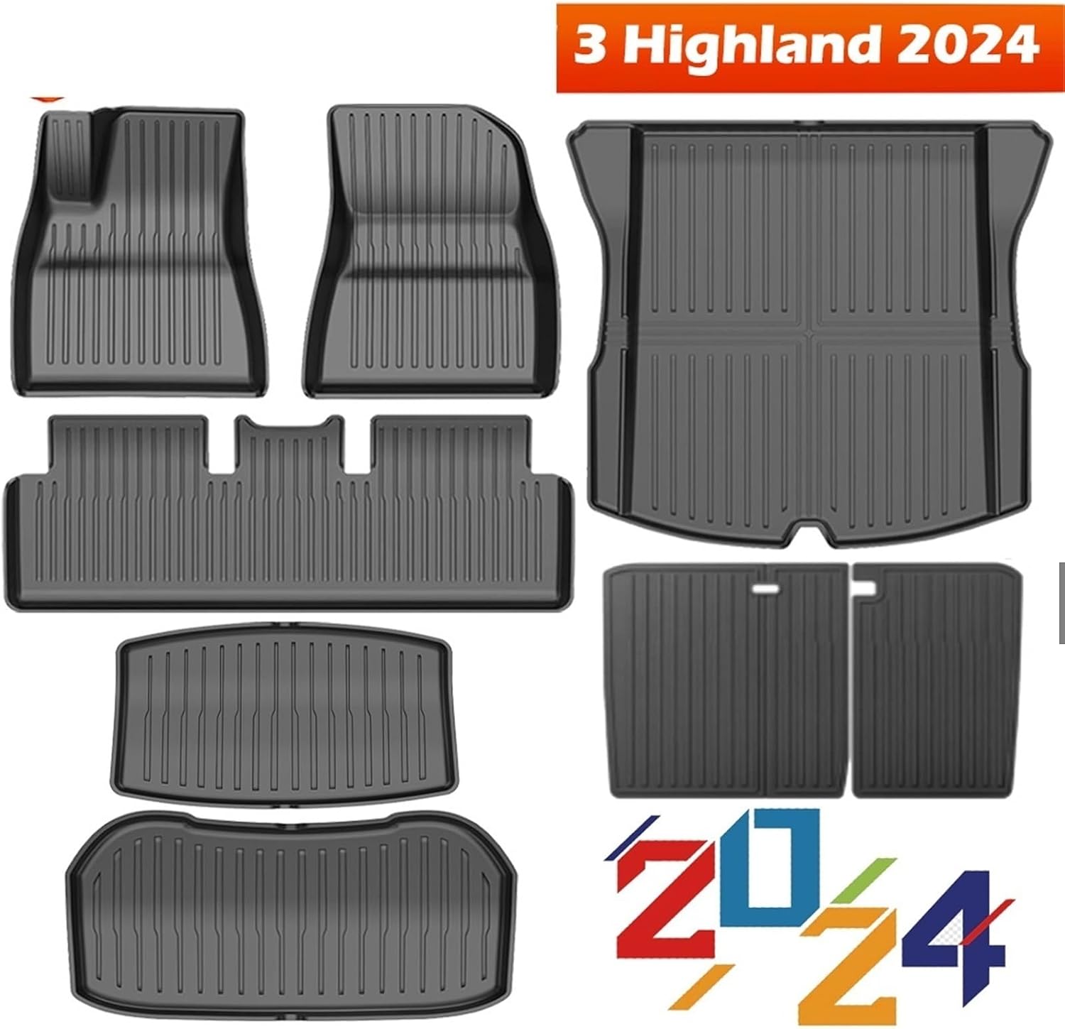 Compatible for Tesla Model 3 Highland 2024 TPE Floor Mats,All Weather Waterproof Anti-Slip Front Rear Cargo Liner Trunk Mat(Left Rudder 8pcs)