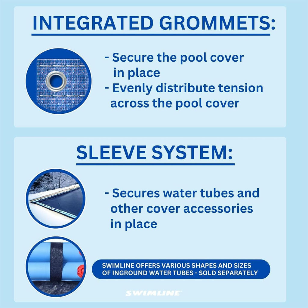 SWIMLINE HYDROTOOLS Super Guard Heavy Duty Pool Cover For Above Ground Swimming Pools |35 X 55 FT Cover | Blue / Black | Water Tube Sleeves | UV Protected For 30X50 FT Rectangle Pools | CO83555R