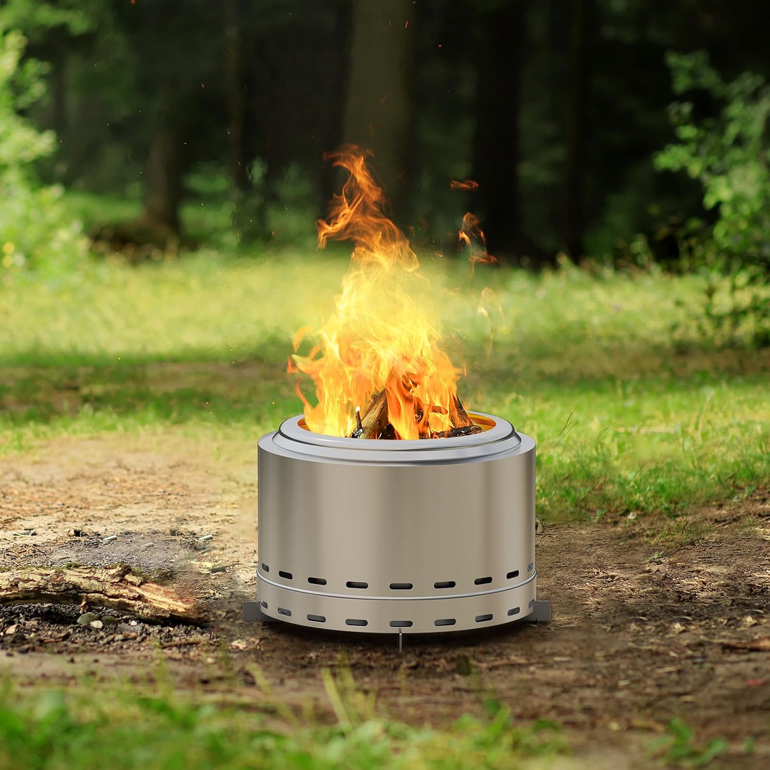 ROOMTEC 15' Smokeless Fire Pit, Portable Wood Burning Firepit with Stand and Bag, Easy Clean Bonfire with Removable Ash Pan, Low Smoke Fireplaces for Camping, Patio and Outside