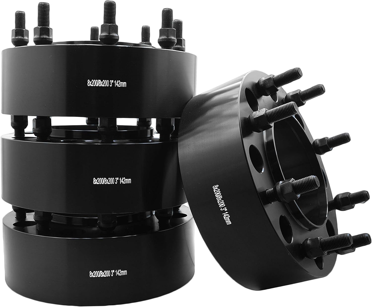 4 Pc 8x200 MM Black Hub Centric Wheel Spacers Adapters 3' Thick M14x1.5 Lug Nuts Compatible With Ford 2005-2019 F-350 Dually (True Hub Centric) Bolt-On Made In USA