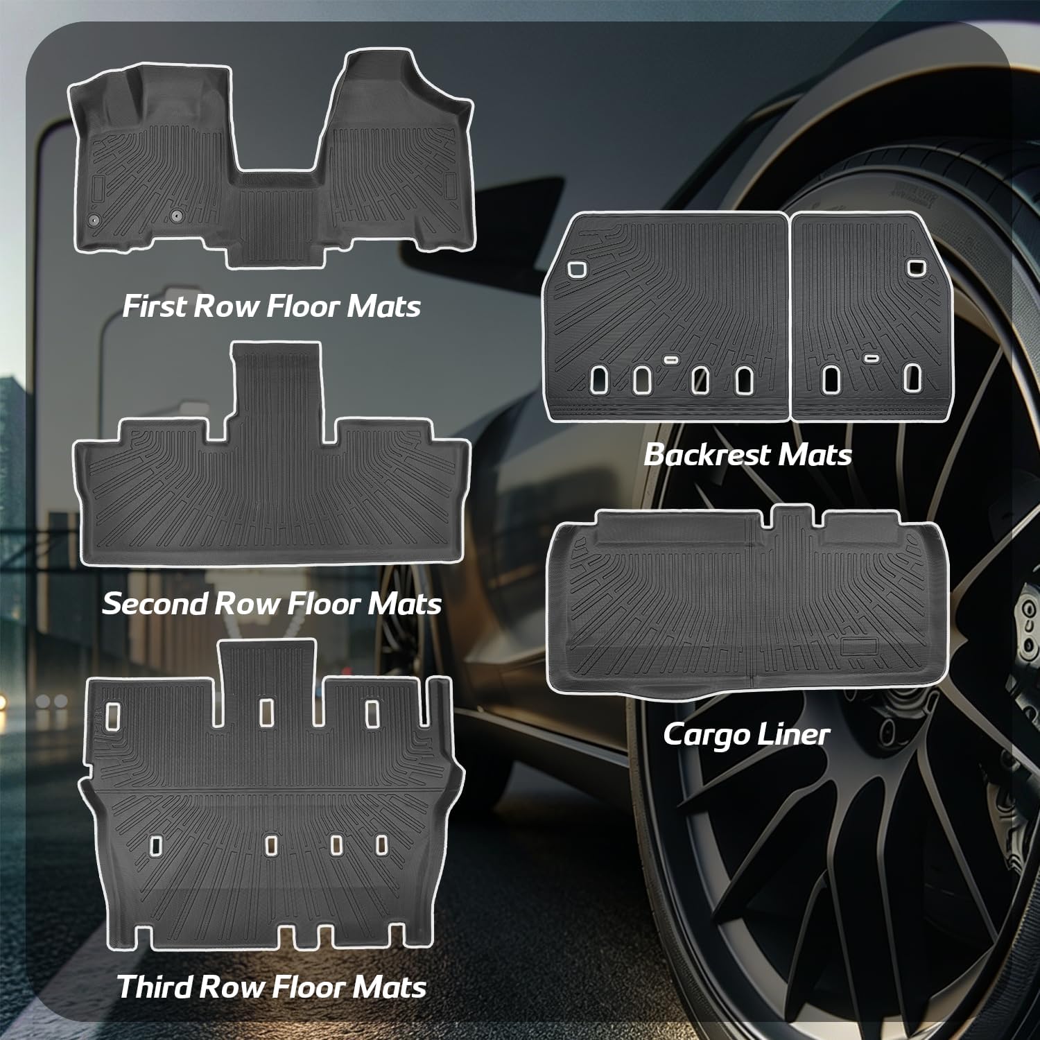 Floor Mats Compatible with Toyota Sienna 2004-2010(7/8 Seats),All Weather Protection Duarble TPE Cargo Liner with Backrest Mats Accessories Compatible with Toyota Sienna 2004-2010(7/8 Seats)
