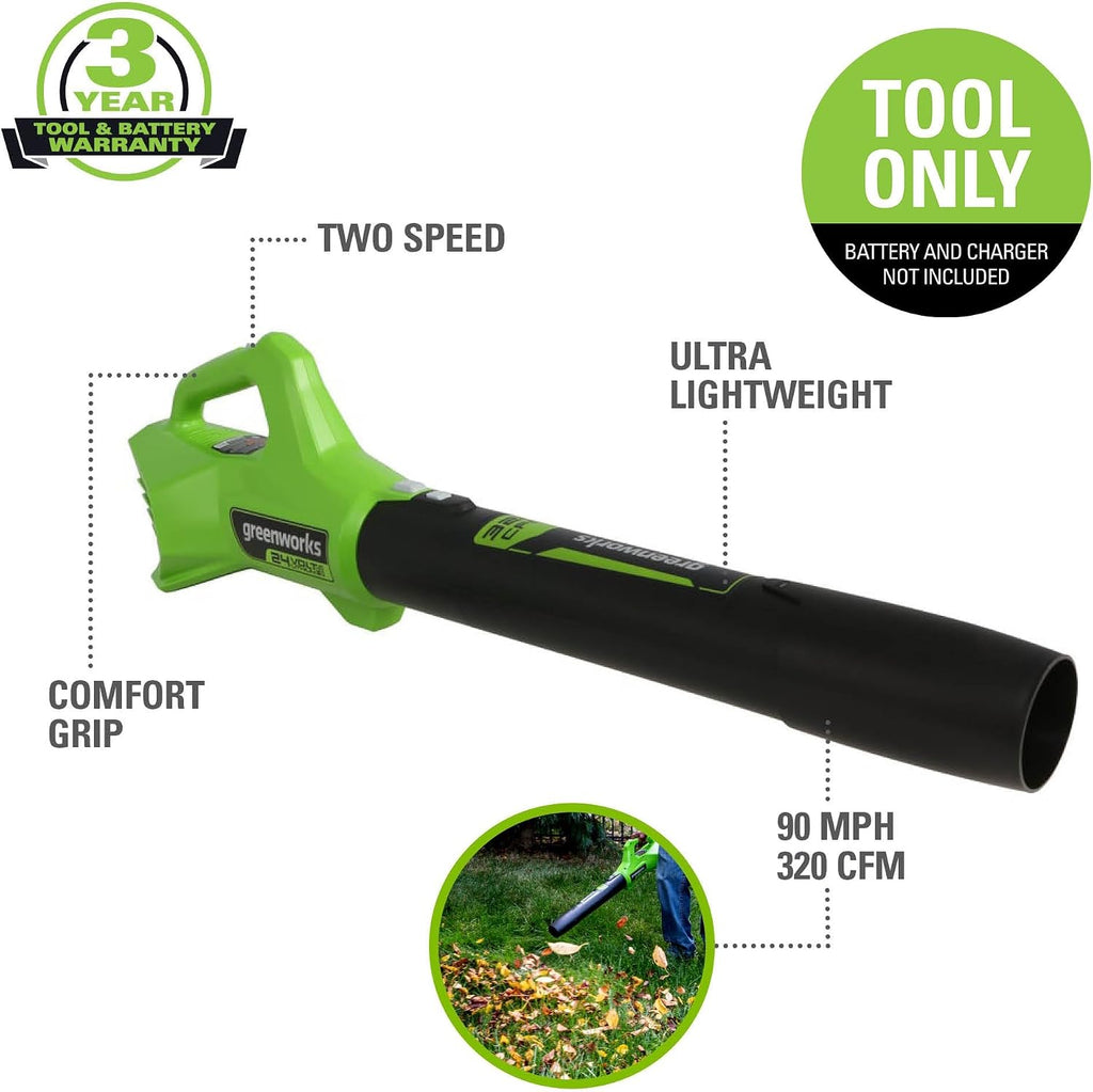 Greenworks 48V (24V x 2) Cordless Brushless Axial Leaf Blower，24V Cordless Battery Hedge Trimmer Combo Kit