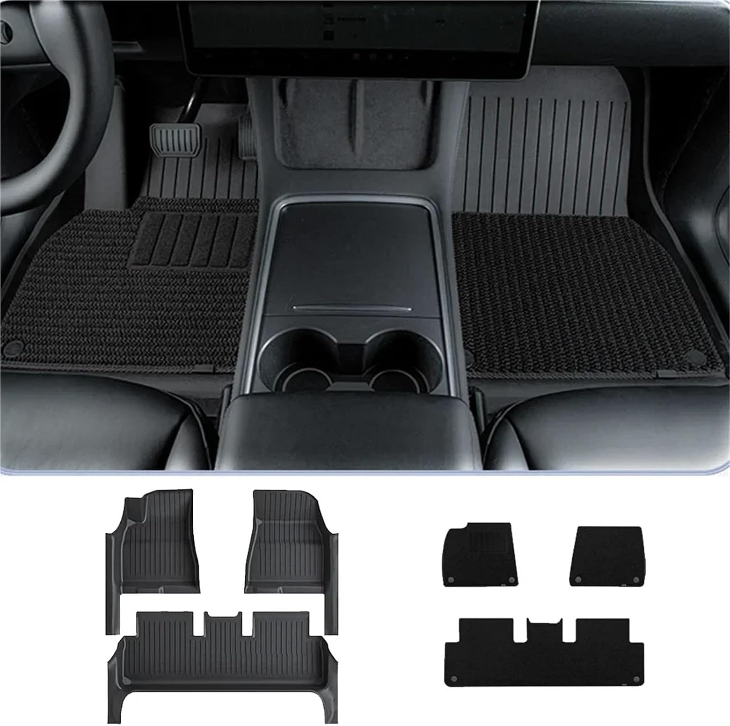 TPE Floor Mat Compatible for Tesla Model 3 2025 2024 Highland with Door Sill Protector Trunk Mats Front Rear Cargo Liner(SNTM-3PCS)