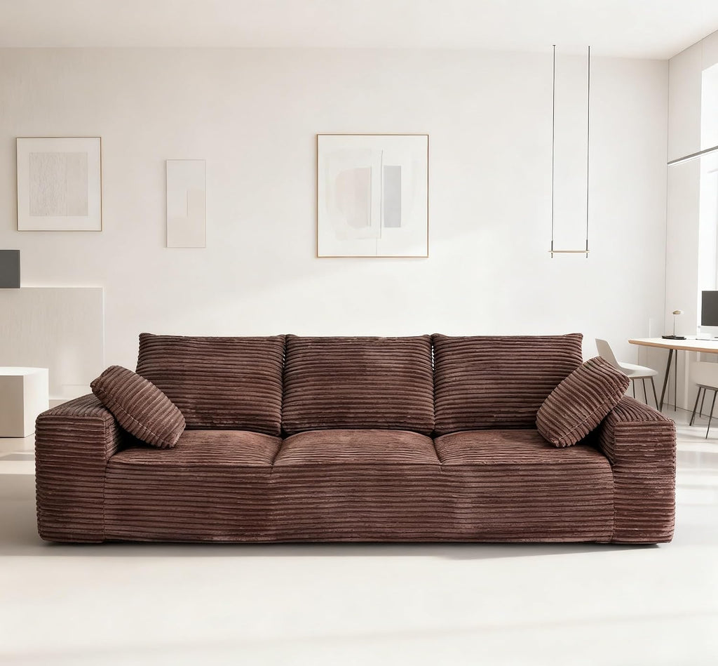 104.3' Modular Sectional Cloud Couch, Boneless Couches for Living Room, 3 Seater Modern Lounge Couch, No Assembly Required, Brown