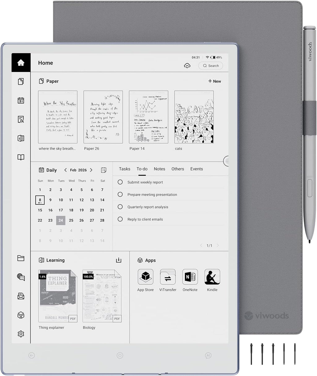 VIWOODS Upgraded Bundle with AiPaper, Stylus Pro and 5 Nibs, Carta 1300 AI E Ink Tablet, 10.65'' 300PPI Electronic Notebook with Pen, Ultra-Thin 4.5mm, Lightweight 370g, 128GB Note-Taking Device