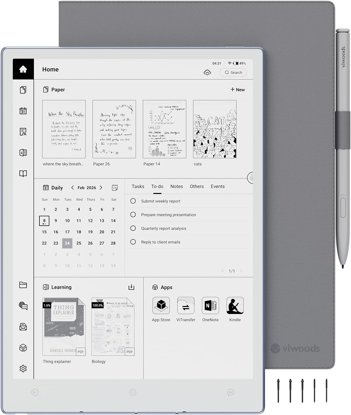 VIWOODS Upgraded Bundle with AiPaper, Stylus Pro and 5 Nibs, Carta 1300 AI E Ink Tablet, 10.65'' 300PPI Electronic Notebook with Pen, Ultra-Thin 4.5mm, Lightweight 370g, 128GB Note-Taking Device