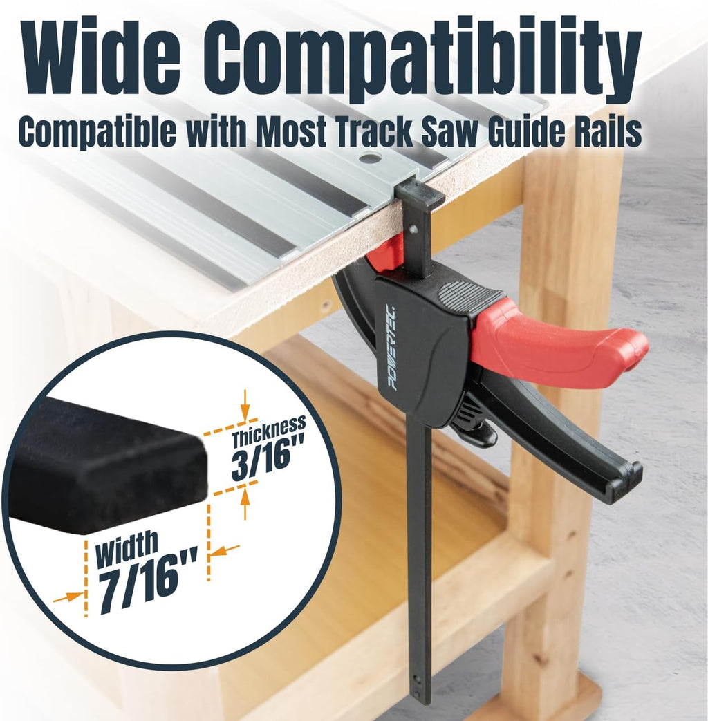 POWERTEC 72460 110' Track Saw Guide Rail Joining Set for Milwaukee Track Saws w/Quick Release Clamps for Woodworking Projects