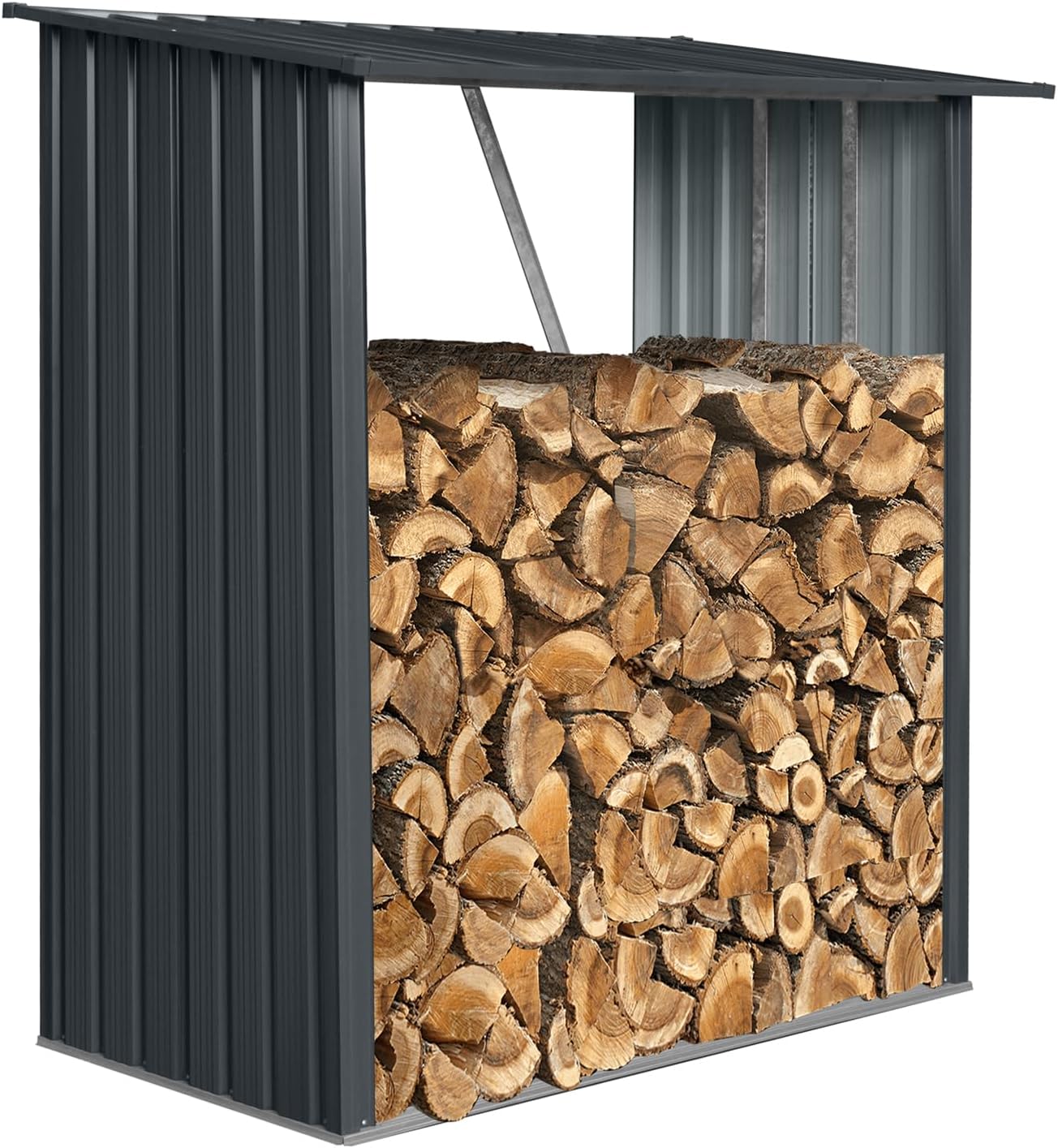 5.4 * 3FT Outdoor Metal Firewood Rack, Sturdy Steel Wood Storage Shelter with Sloped Roof, Open Front Design for Backyard, Patio & Fireplace