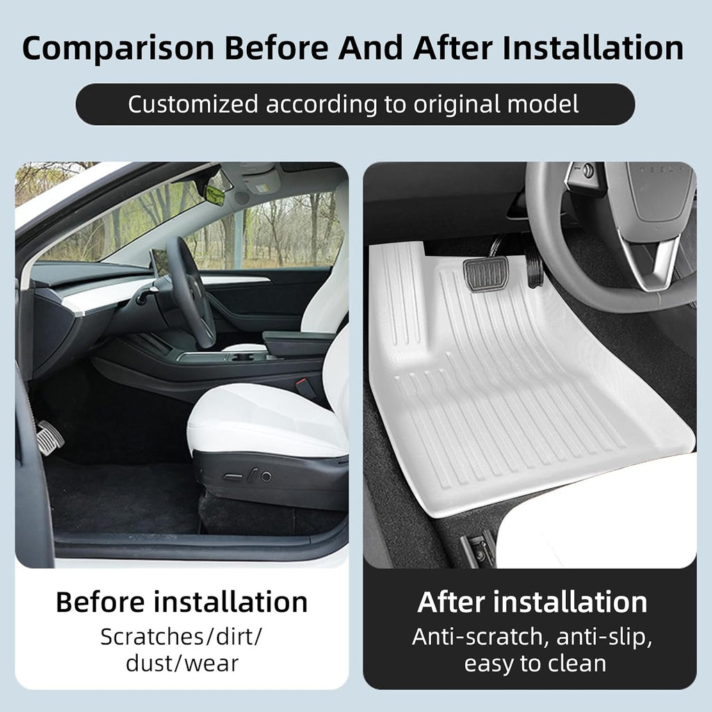 Floor Mats for Tesla 2024-2026 Model 3 5-Seat Floor Mats All Weather Durable TPE Anti-Slip Car Floor Liner Waterproof Custom Fit (White, Model 3)