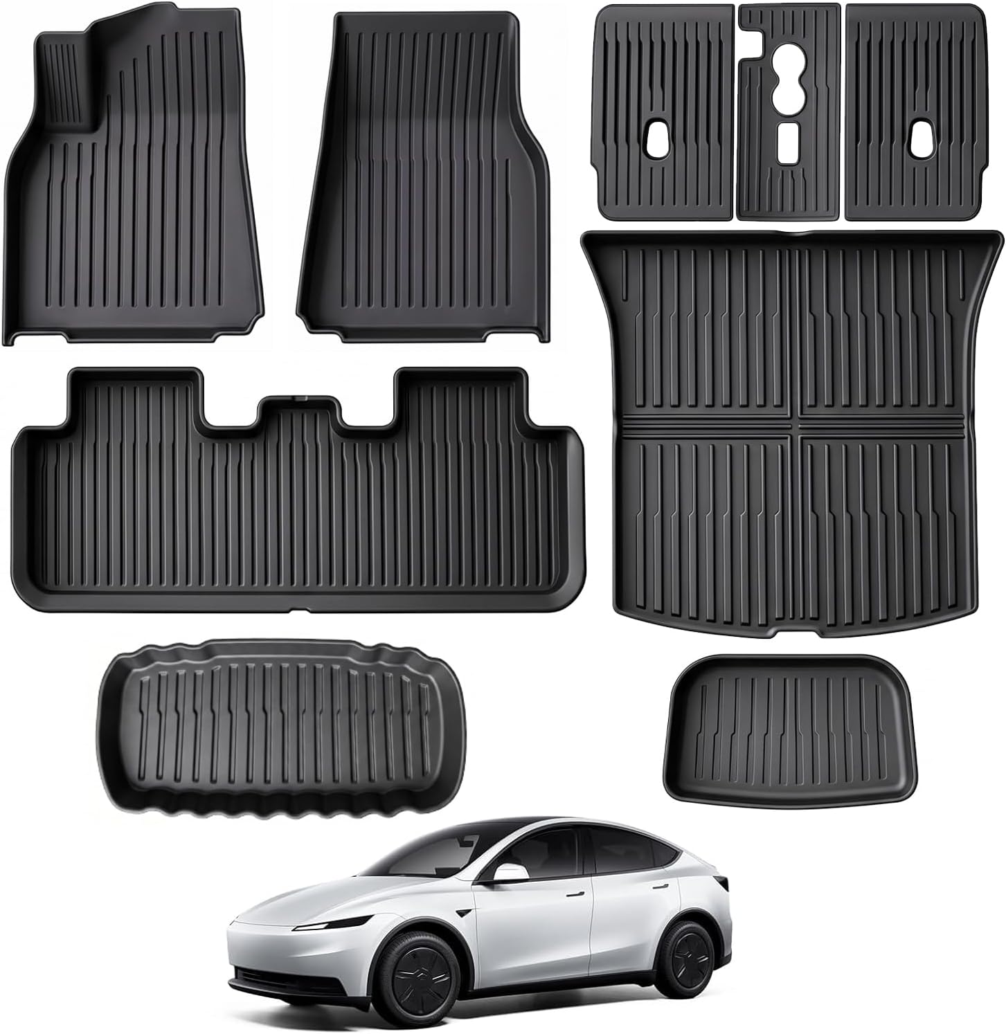 Custom Fit Floor Mats for 2026 Tesla Model Y Juniper Standard,TPE All-Weather Full Coverage Set w/Trunk Cargo Mat & Backrest,Non-Slip Odorless Interior Accessories 5-Seat(Only Fit Standard)