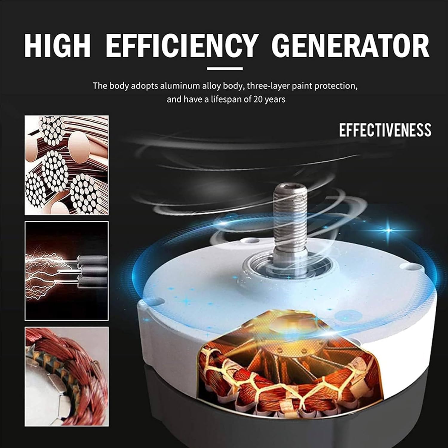 3000W Wind Turbine Generator - 12V, 24V, 48V, 220V Permanent Magnet Vertical Wind Generator Kit for Hybrid Wind Solar Systems