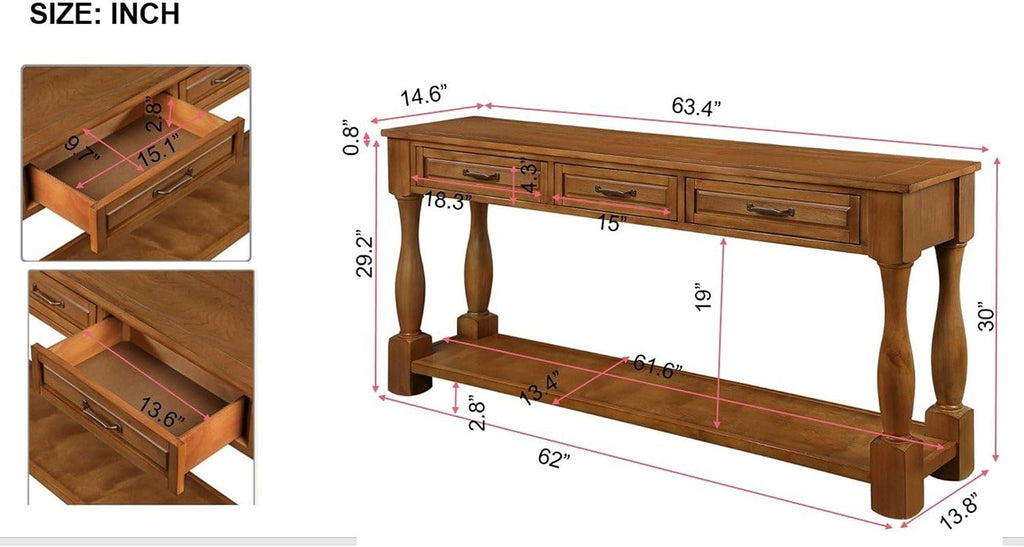 Merax Retro Entryway Table with 4 Drawers, Console Table with Open Storage Shelf for Entryway, Wood Side Table with Thick Legs for Living Room Bedroom, Brown