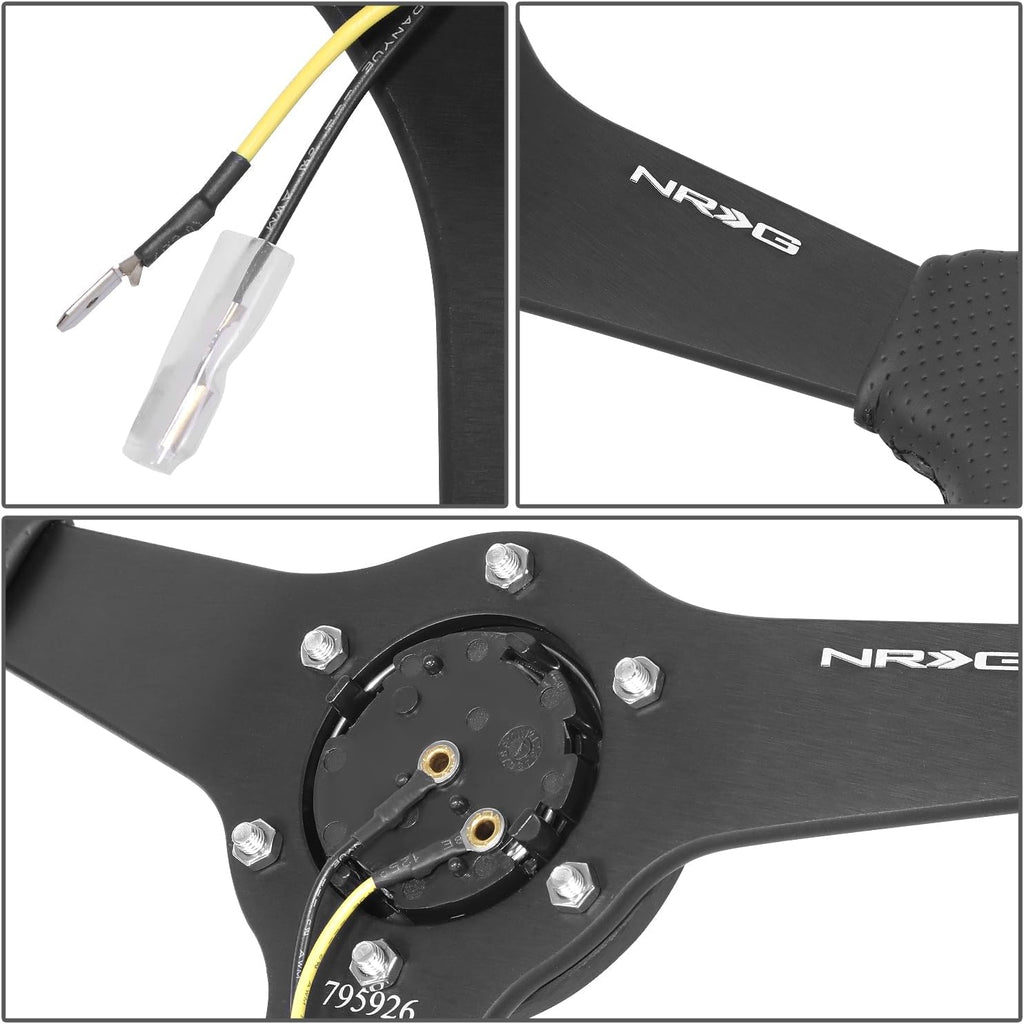 NRG Innovations RST-037MB-BGD-R 350mm Sport Steering Wheel (1.5' deep) Perforated Leather with Goal Digger Black stitching in front - Matte Black Solid Spokes