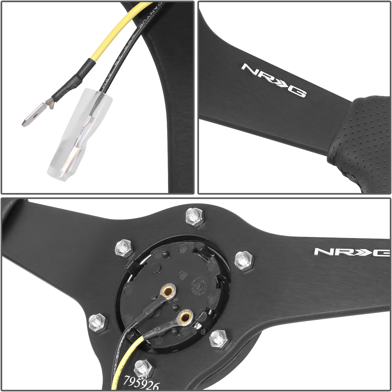 NRG Innovations RST-037MB-BGD-R 350mm Sport Steering Wheel (1.5' deep) Perforated Leather with Goal Digger Black stitching in front - Matte Black Solid Spokes