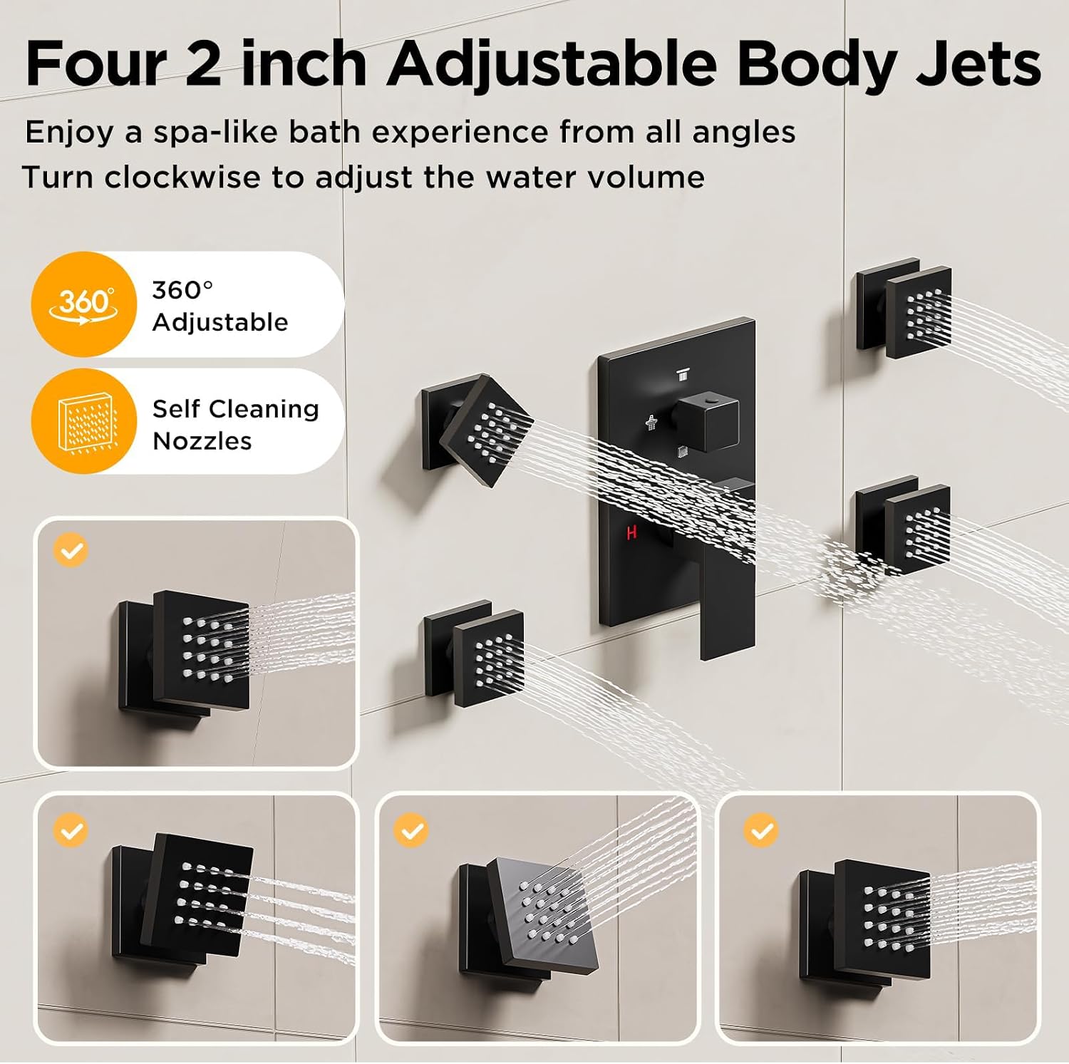Shower Systems with 4 Body Spray Jets, STARBATH 4 Way 12+6' Rainfall Shower Head with Handheld Combo, Wall Mounted Shower Jets System Shower Faucet Sets Complete, Matte Black