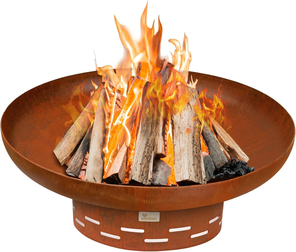 KOL Fire Pit for Outside Wood Burning, 35.5 Inch Large Round Firepit Bowl Outdoor and Patio, Heavy-Duty Bonfire Pit Oxidized Finish, Free-Standing, Camping Backyard Terrace