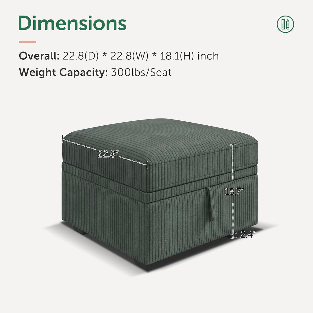 HONBAY Square Ottoman Module for Modular Sectional Sleeper Sofa, Storage Ottoman Footrest and Seat Cube, Velvet Green