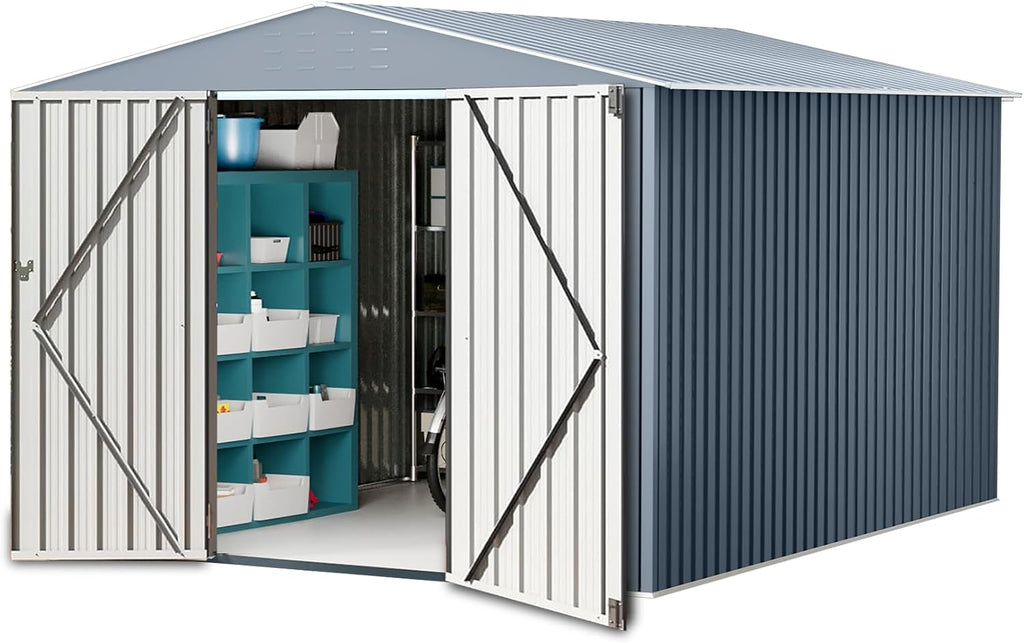 Outdoor Storage Shed,10x10 FT Large Garden Shed,Large Metal Tool Sheds with Sloping Roof and Vents,Updated Reinforced and Lockable Doors Frame Metal Storage Shed for Patio for Backyard,Patio,Garage