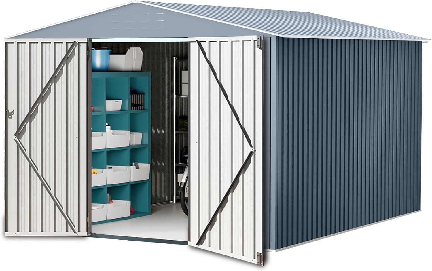 Outdoor Storage Shed,8x12 FT Large Garden Shed,Large Metal Tool Sheds with Sloping Roof and Vents,Updated Reinforced and Lockable Doors Frame Metal Storage Shed for Patio for Backyard,Patio,Garage