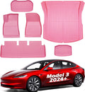 Floor Mats for 2026 2025 2024 Tesla Model 3 Highland All Weather TPE Full Set Cargo Liners Pink XPE Carpet Protector Durable Trunk Cover Car Mats Waterproof Matt Set Odorless Accessories