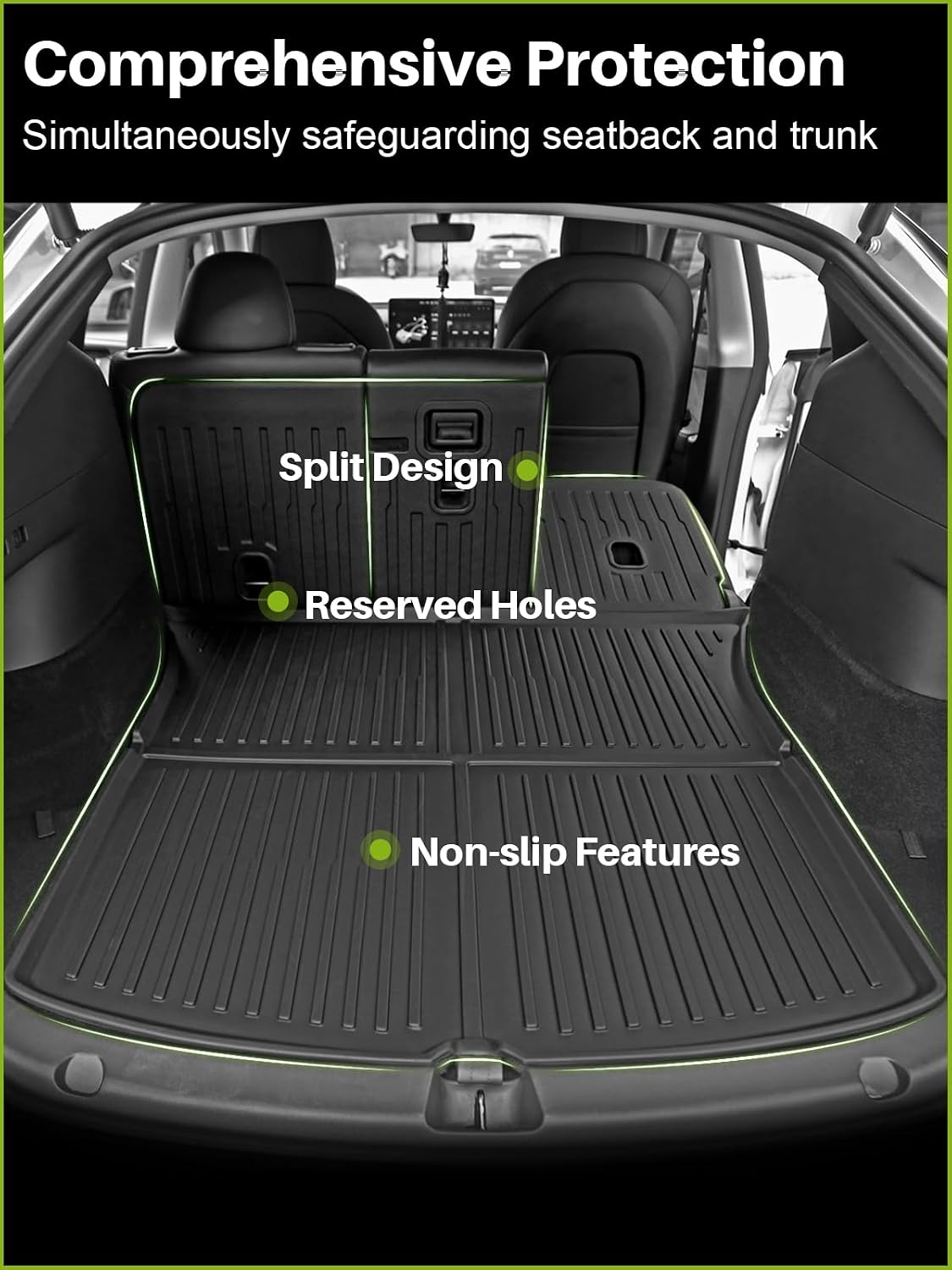 Floor Mats for 2021-2024 Tesla Model Y, 9PCS All Weather Full Set Cargo Liners Accessories, 3D TPE Odorless Trunk Frunk Rear Well Mats Custom for 5-Seater(Not Fit 7Seat & 2025-2026 Juniper)