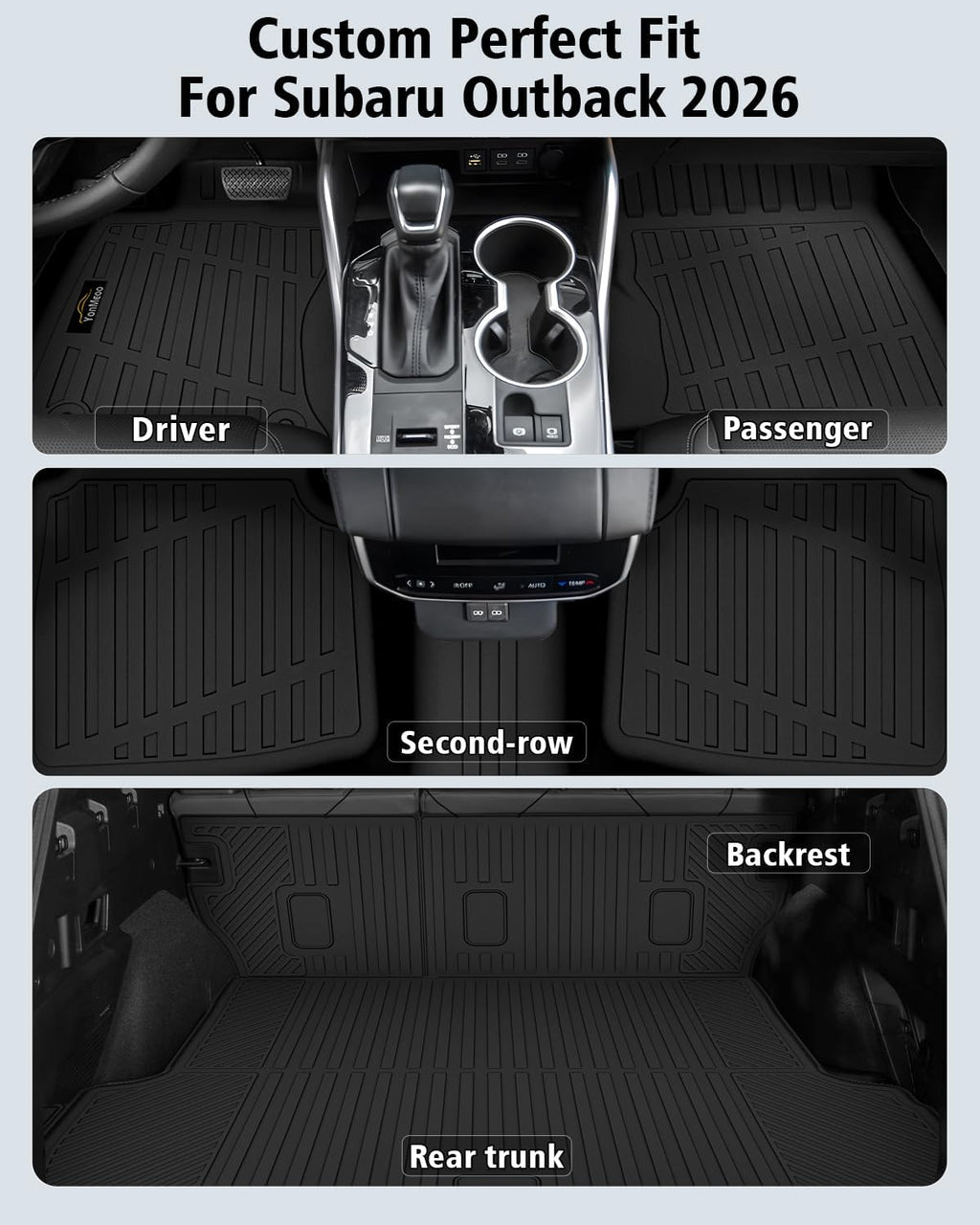 Floor Mats Custom for Subaru Outback 2026 Trunk Mat with Backrest Mat All Weather TPE Full Set Liners Cargo Protector for Outback 2026 Accessories, Black
