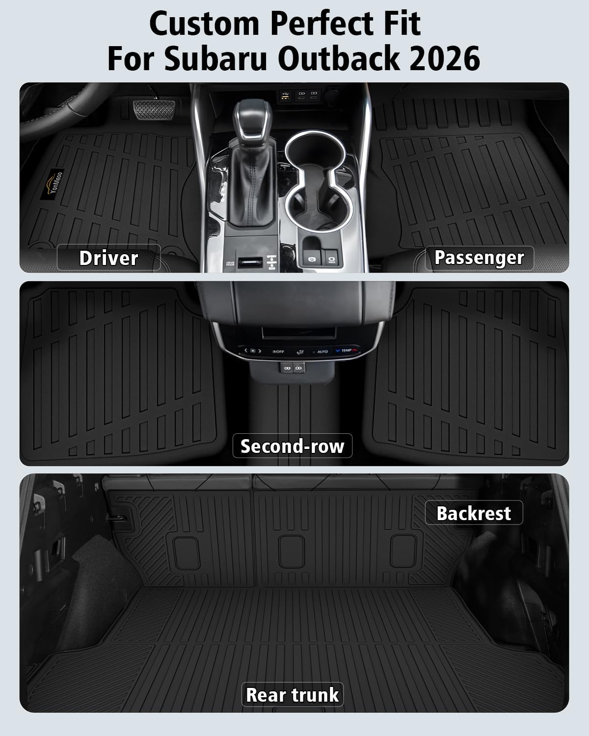 Floor Mats Custom for Subaru Outback 2026 Trunk Mat with Backrest Mat All Weather TPE Full Set Liners Cargo Protector for Outback 2026 Accessories, Black