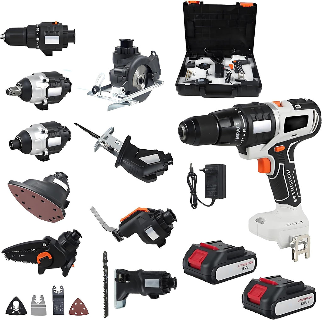 Cordless Power Tool Combo Kit, 20V Electric Tool Set, 10 Electric Tools Multi-Functional Woodworking Set, with 2 * 4.0Ah Batteries and Carrying Case, Used for Homes and Gardens